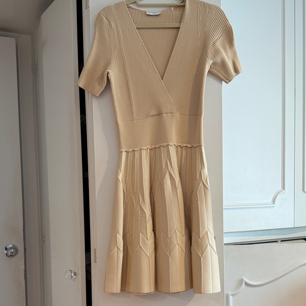 Sandro Cream V-Neck Knit Midi Dress - Picture 5 of 6